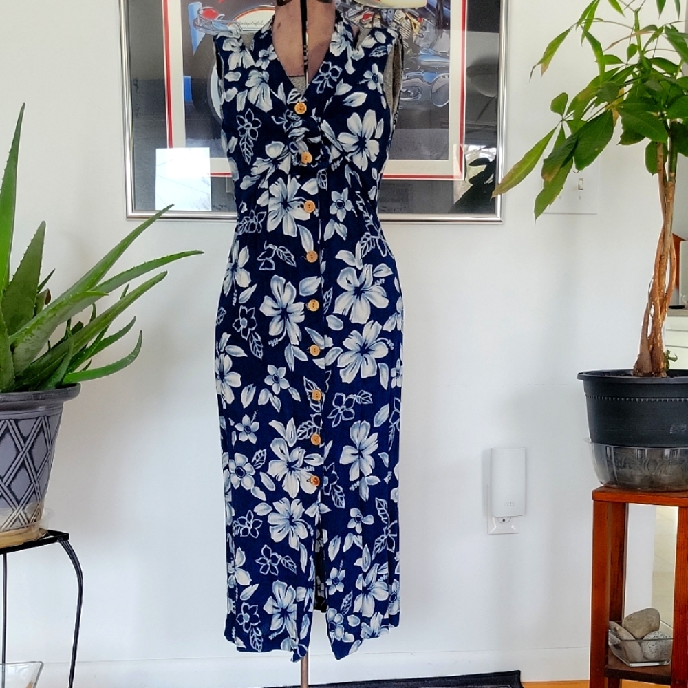 DJ int'l Dress, Blue Floral, 13/14, Maxi, Vintage